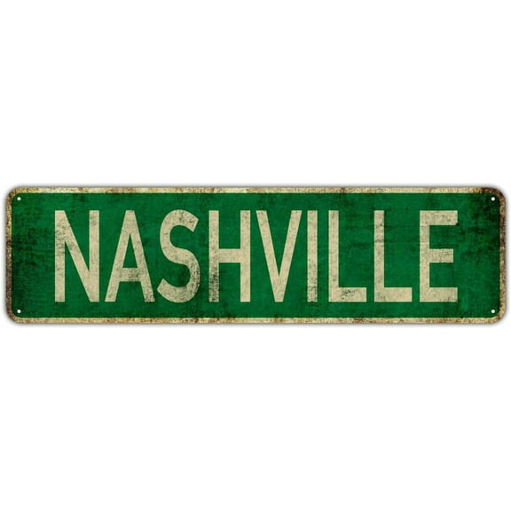 Nashville Street Sign Slim Tin Sign Room Bar Garage Man Cave Restaurant Shop Office Home Novelty Wall Art 4x16 Inch