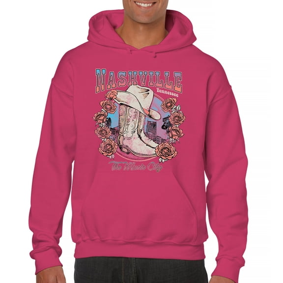 Nashville TN The Music City Unisex Hoodie Country Cowgirl Boots and Hat