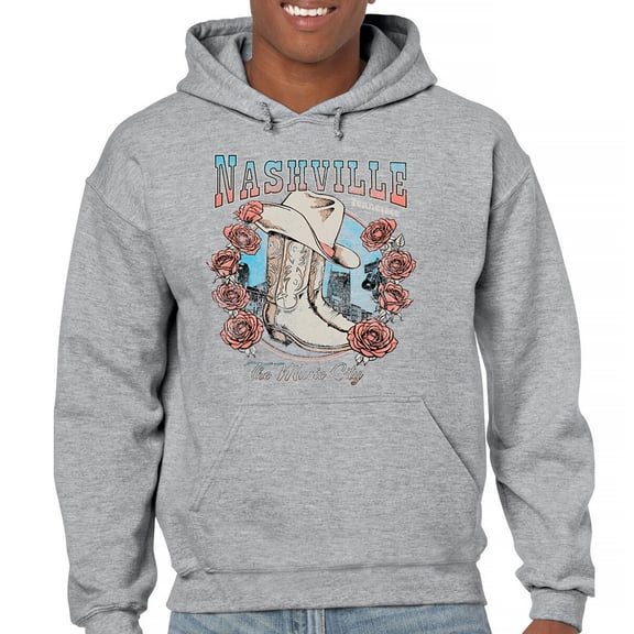 Nashville TN The Music City Unisex Hoodie Country Cowgirl Boots and Hat