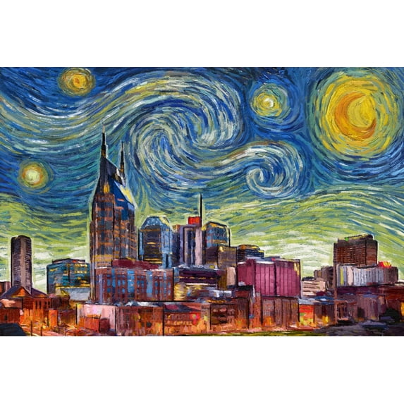 Nashville, Tennessee, Starry Night Series (12x18 Wall Art Poster, Room Decor)