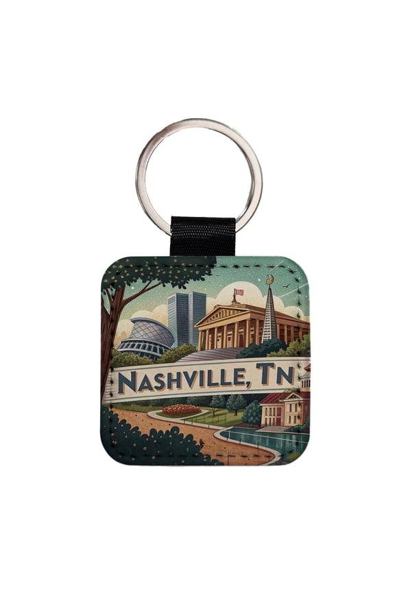 Nashville, Tennessee TN Travel City State Stamp Faux Leather Square Keychain