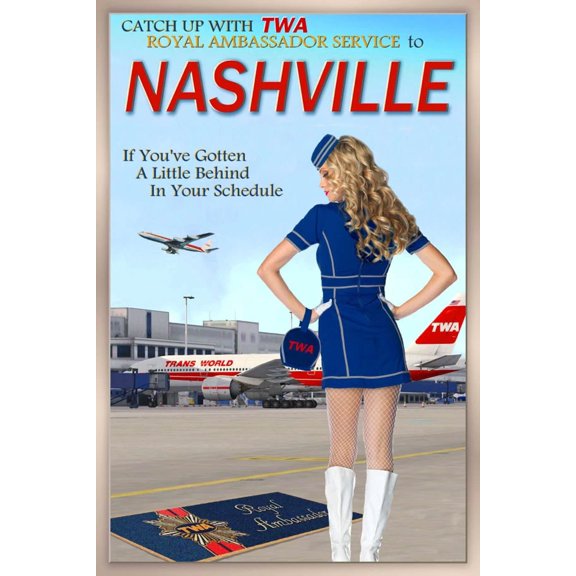 Nashville Tennessee Twa Airlines 707 Boeing 777 Retro Poster Home Decor Office Wall Art