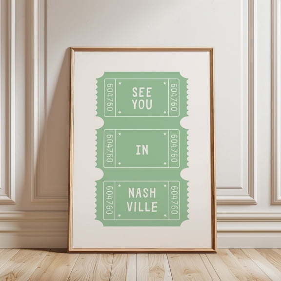 Nashville Ticket Stub Poster Sage Green Retro Wall Art Poster Decor For Living Room Bedroom, Unframed Poster Size 24x36 F03.1.14l1939