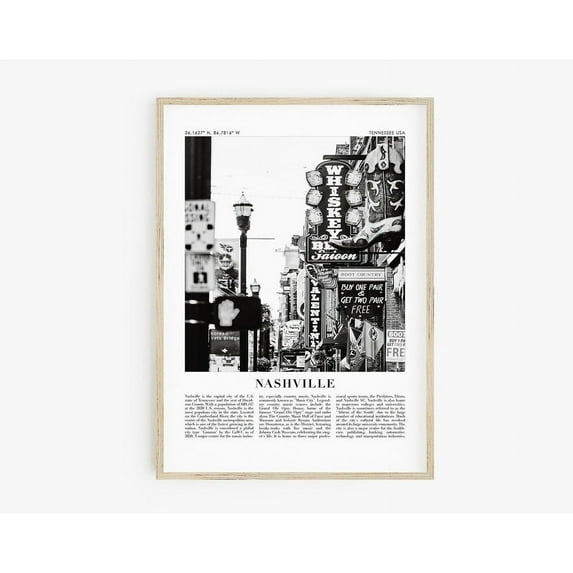 Nashville Travel Poster, Black And White Travel Print, Nashville Print, City Wall Art, Coordinate Prints Wall Art, Modern Wall Decor, 12x18 UNFRAMED