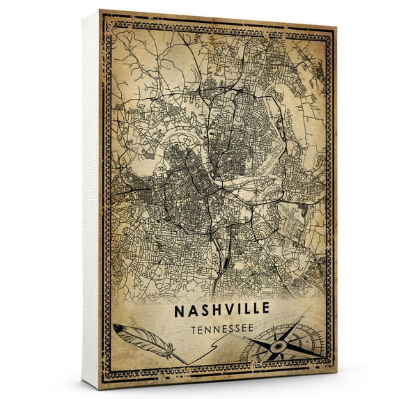 Nashville Vintage Map Prints Canvas, Tennessee Map Art Canvas, Canvas, Nashville Map City style Watercolor art Canvas
