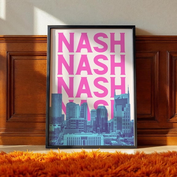 Nashville Wall Art Print Pink Blue Tennessee Travel Print Skyline Of Nash Preppy Dorm Decor Girly Cute Artwork Home Decor #659, Unframed Poster Size 8x12