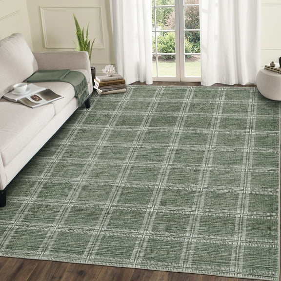 Nasitip Modern Geometric Plaid Pattern Green 8'x10' Area Rugs for Living Room Soft Low Pile Non-Sliping, Machine Washable