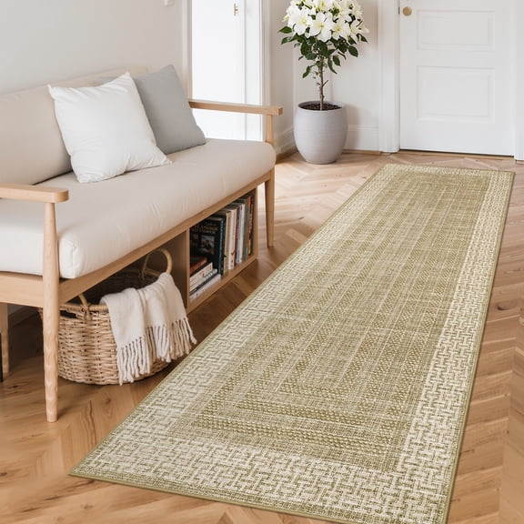 Nasitip Modern Geometric Stripe Camel 2'x6' Area Rugs for Living Room Soft Low Pile Non-Sliping, Machine Washable