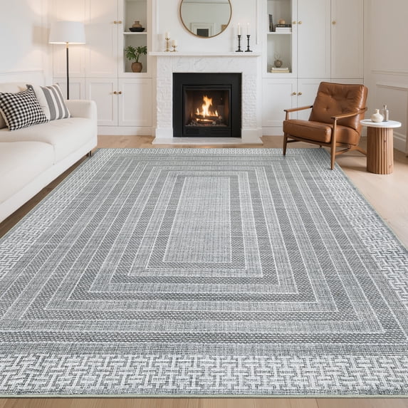 Nasitip Modern Geometric Stripe Gray 8'x10' Area Rugs for Living Room Soft Low Pile Non-Sliping, Machine Washable