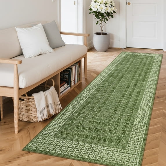 Nasitip Modern Geometric Stripe Green 2'x6' Area Rugs for Living Room Soft Low Pile Non-Sliping, Machine Washable