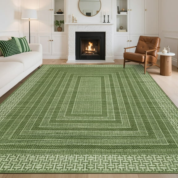 Nasitip Modern Geometric Stripe Green 9'x12' Area Rugs for Living Room Soft Low Pile Non-Sliping, Machine Washable