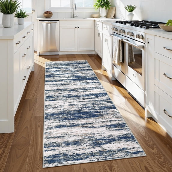 Nasitip Modern Stripe Blue 2'x6' Area Rugs for Living Room Soft Low Pile Non-Sliping, Machine Washable