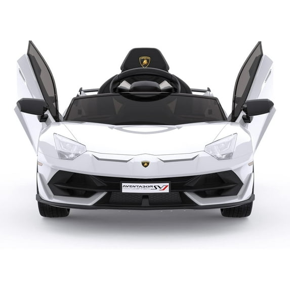 Nasitip Ride on Car for Kids,12V Licensed Lamborghini Electric Vehicles Sports Car with Control,2 Speeds,LED Headlights,Hydraulic Doors,White