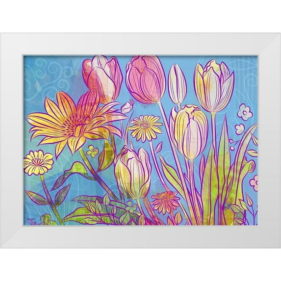 Naskrent, Delores 24x19 White Modern Wood Framed Museum Art Print Titled - Rebel Yell Tulips