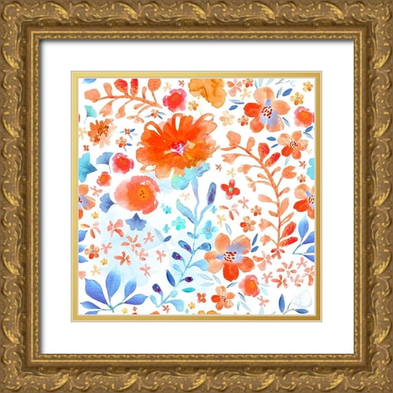 Naskrent, Delores 26x26 Gold Ornate Wood Framed with Double Matting Museum Art Print Titled - Scarlet and Sky Garden