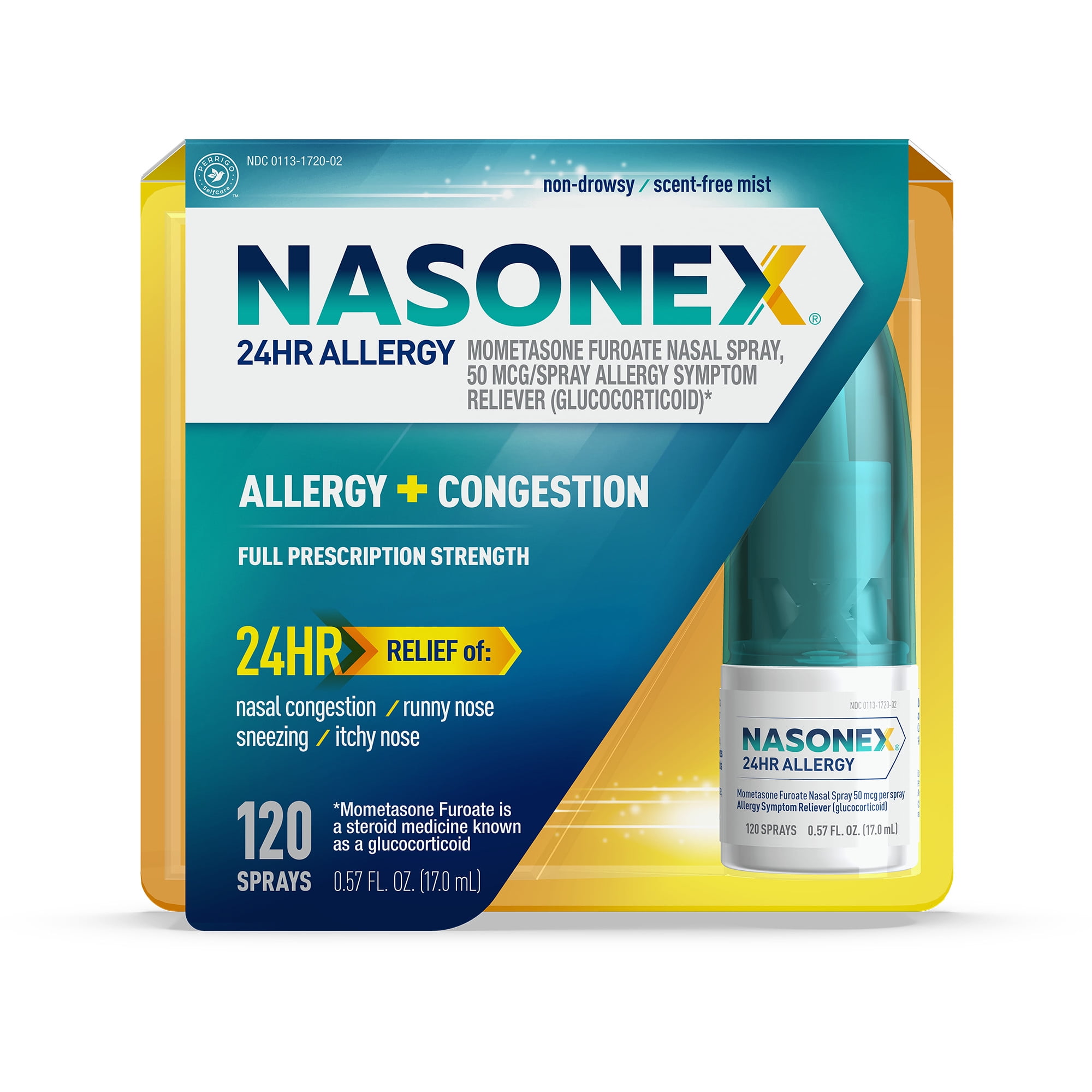 Nasonex 24HR Allergy Nasal Spray, Allergy and Congestion, 120 Sprays, 17.0 ml
