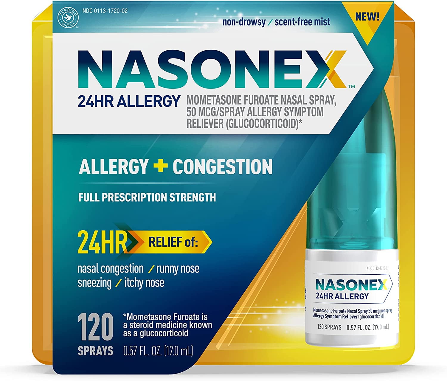 Nasonex 24HR Allergy Nasal Spray, Steroid Free, 24 Hour Nose Relief