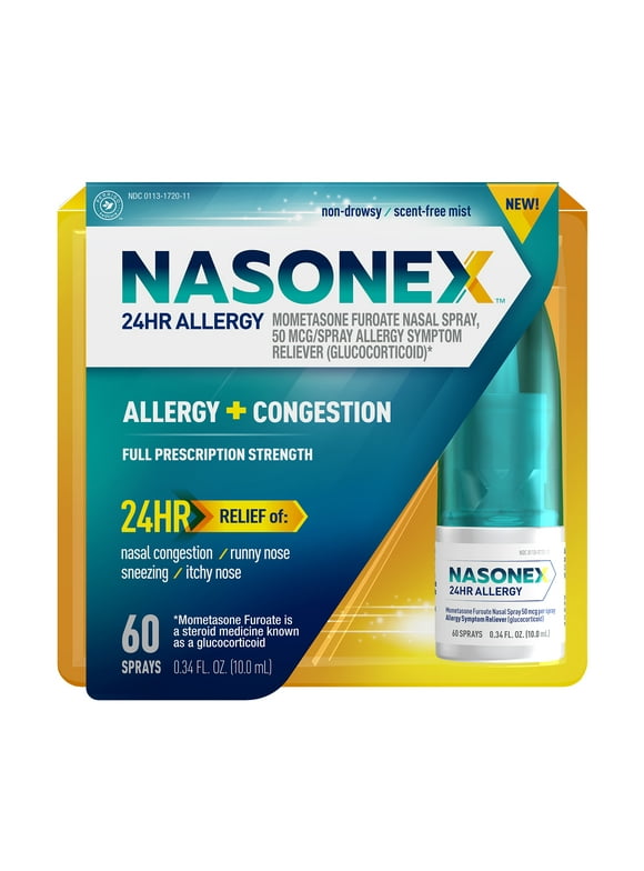 Nasonex 24HR Allergy Nasal Spray, Non-Drowsy, Scent-Free Mist, 60 Spray Count