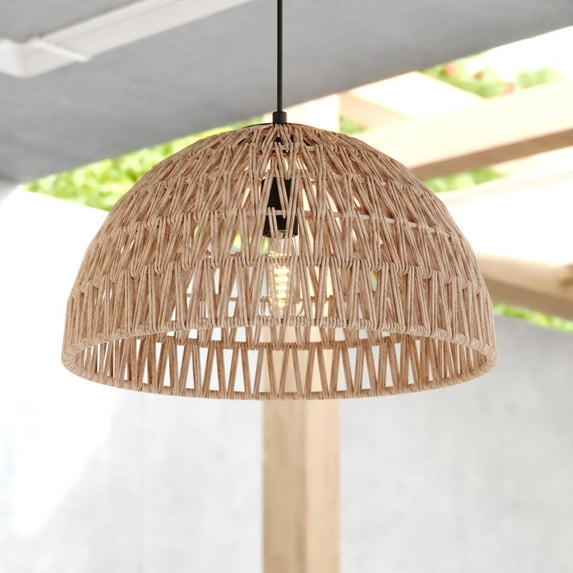 Nassau 1L LED Compatible Matte Black Transitional Pendant Light Natural Woven Rope Shade