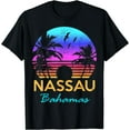 thumbnail image 1 of Nassau Bahamas Beach Trip Retro Sunset Summer Vibes Graphic T-Shirt Black Small, 1 of 4