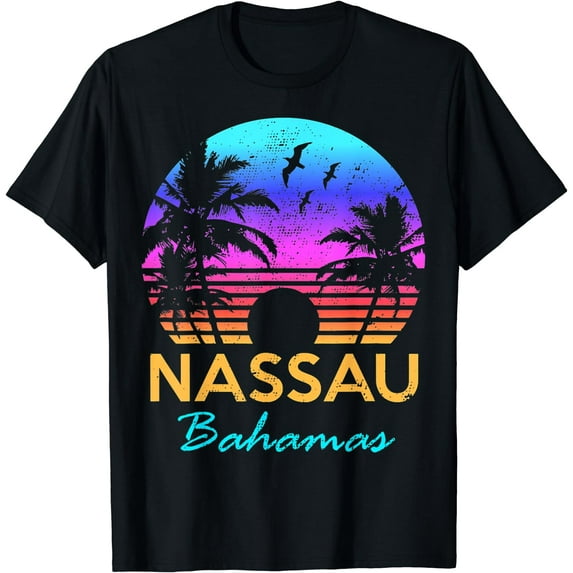 Nassau Bahamas Beach Trip Retro Sunset Summer Vibes Graphic T-Shirt Black Small