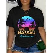 Nassau Bahamas Beach Trip Souvenir Sunset Vintage Graphic T-Shirt