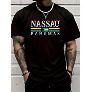 Nassau Bahamas Flag Souvenir Travel Vacation Vintage Men's Cotton Crew Neck Graphic Tee Casual Short Sleeve Solid T-Shirt