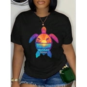 Nassau Bahamas Tie Dye Sea Turtle Bahamas Beach Vacation T-Shirt Graphic Tee summer Tops For Women Round Neck Fashion Cotton shirts