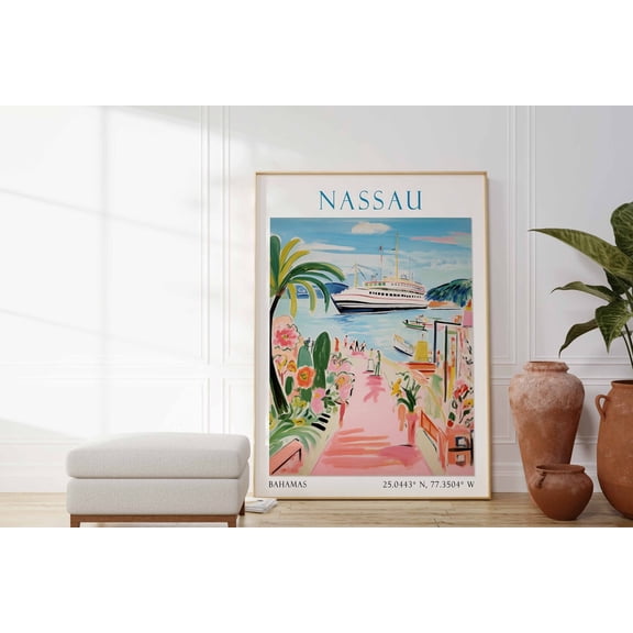 Nassau Bahamas Travel Poster For Caribbean Island And Coastal Home Decor