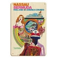 thumbnail image 1 of Nassau Bermuda - Holland America Cruises - S.S. Rotterdam - Vintage Ocean Liner Travel Poster by David Klein c.1974 - 8 x 12 inch Vintage Wood Art Sign, 1 of 4