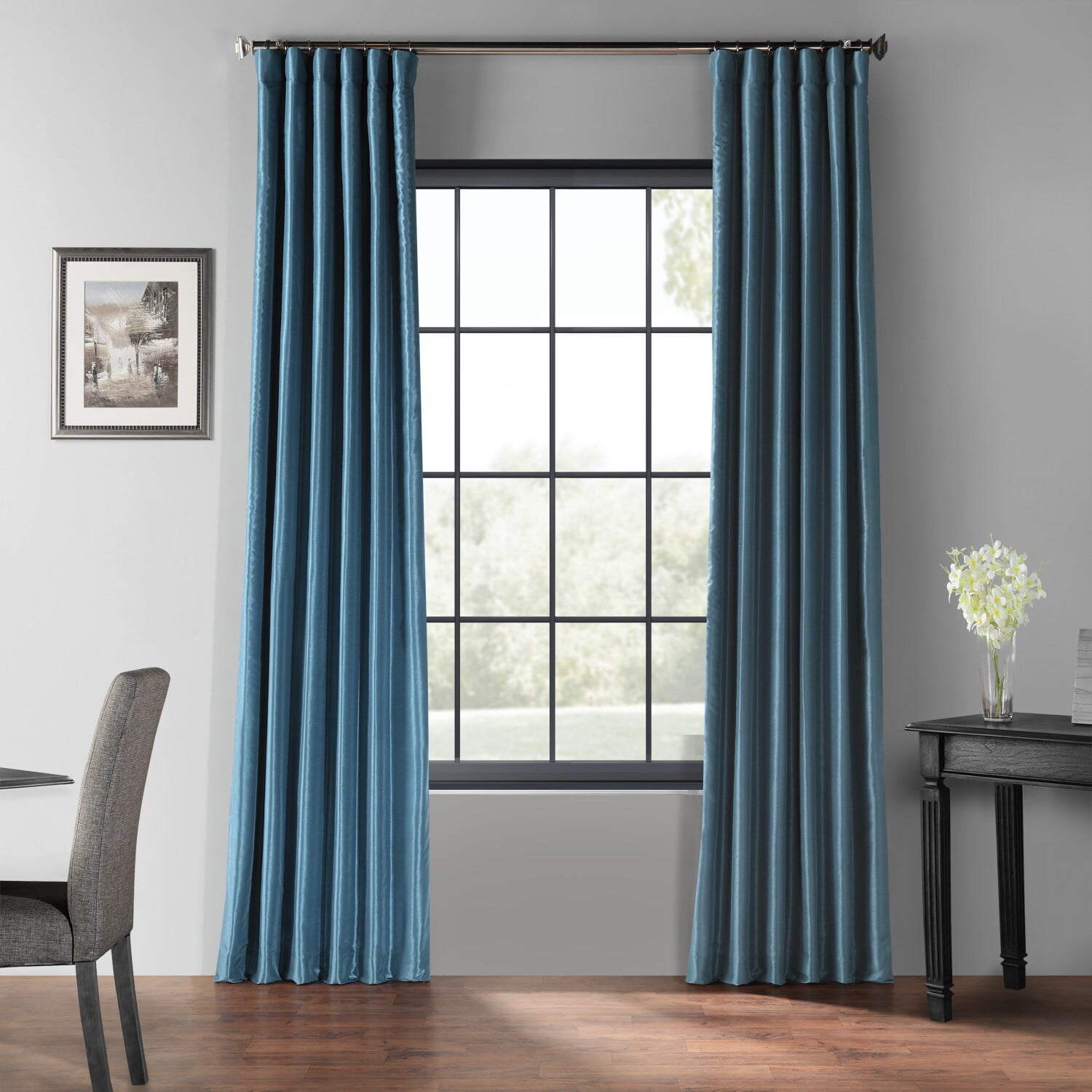 Nassau Blue 96" Velvet Faux Silk Blackout Curtain Panel