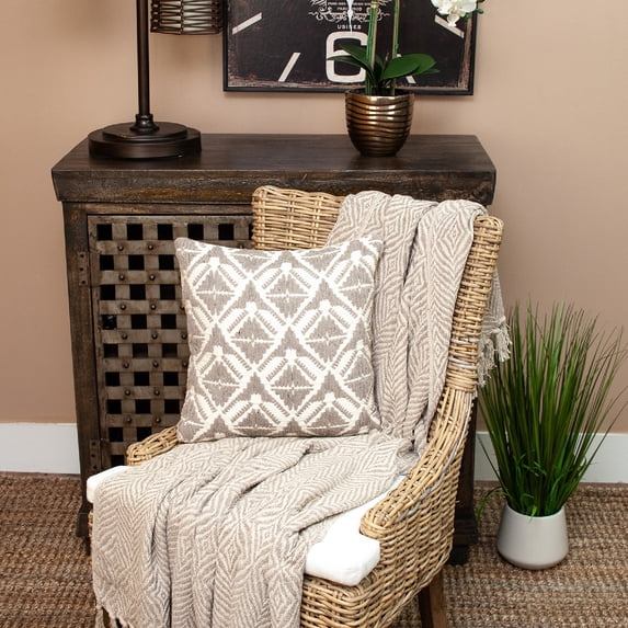 Nassau Collection Geometric Diamond Antique Square Throw Pillow - 16" - Beige and Brown