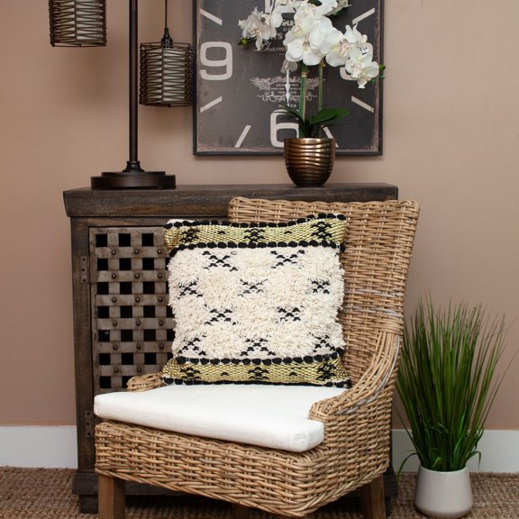 Nassau Collection Textured Woven Diamond Pattern Throw Pillow - 17.75 - Beige and Gold