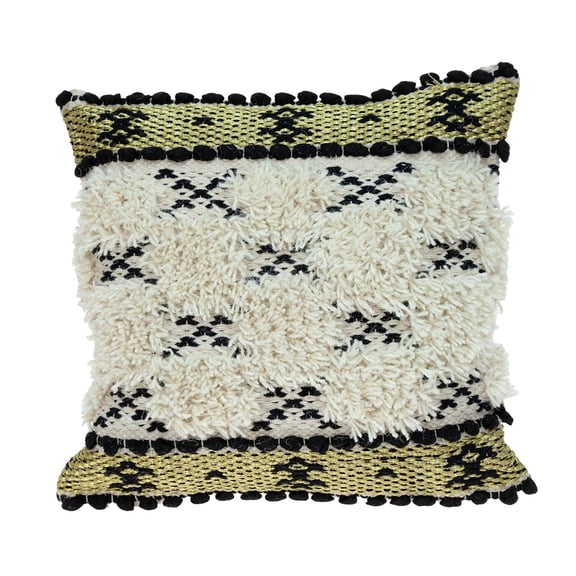 Nassau Collection 17.75" Beige and Gold Hand Woven Square Throw Pillow