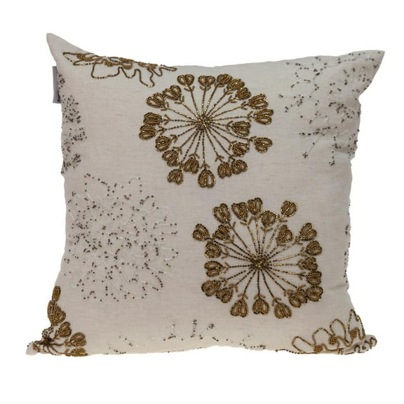 Nassau Collection 18" Beige and Copper Transitional Floral Throw Pillow