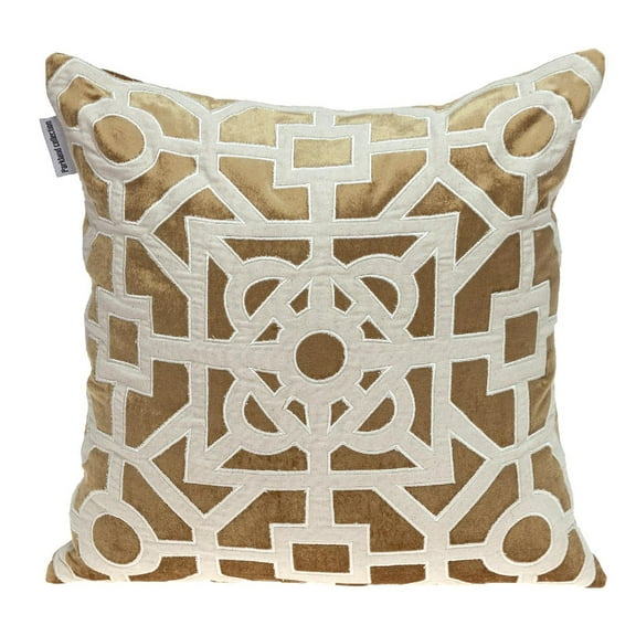 Nassau Collection 18" Gold and Beige Square Transitional Throw Pillow