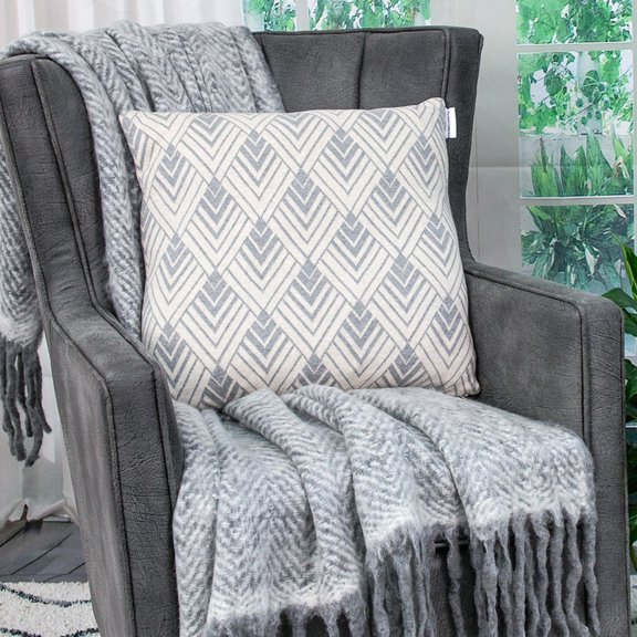 Nassau Collection Knitted Herringbone Pattern Cotton Throw Pillow - 20" - Beige and Gray