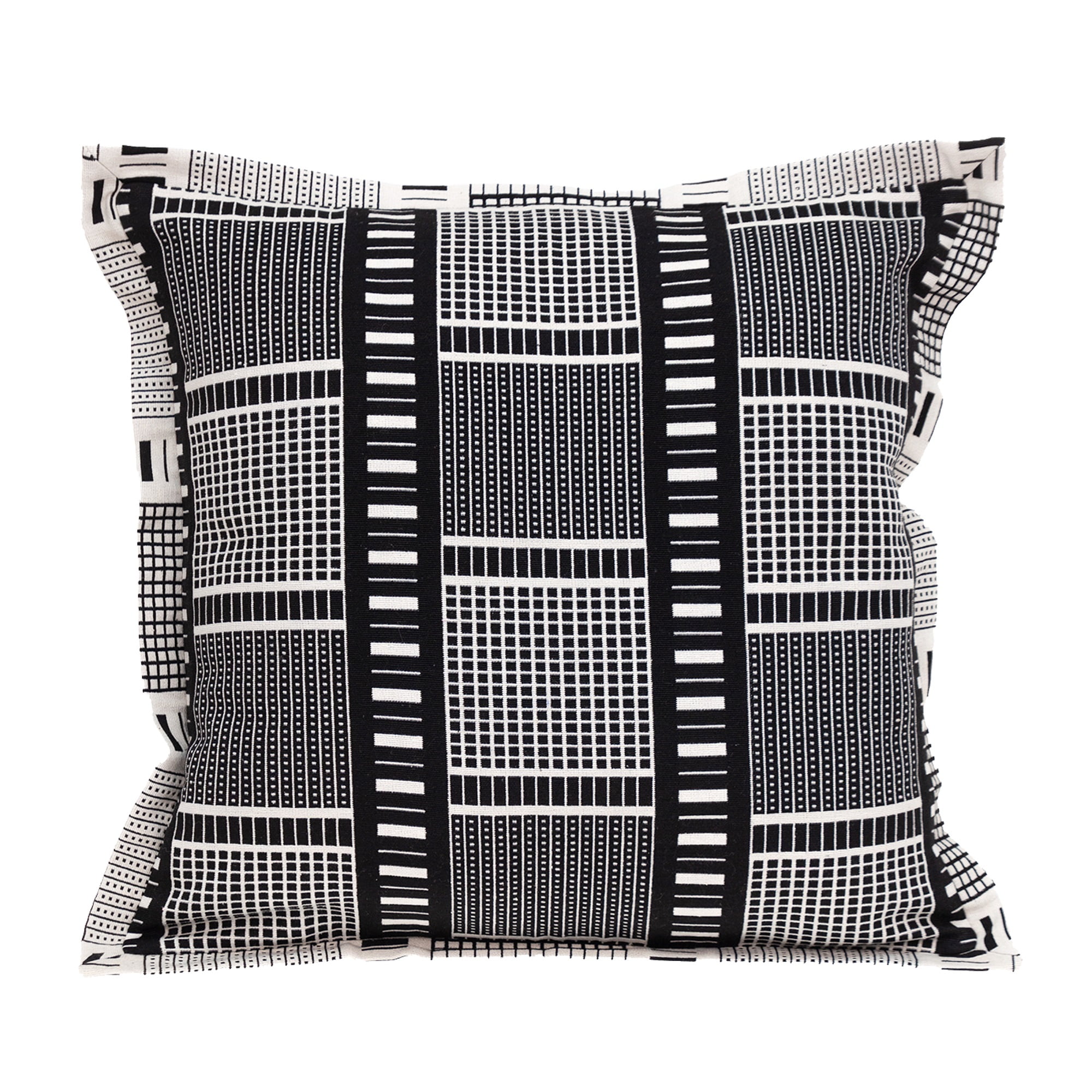 20" Black and Gray Cotton Geometric Patterned Throw Pillow