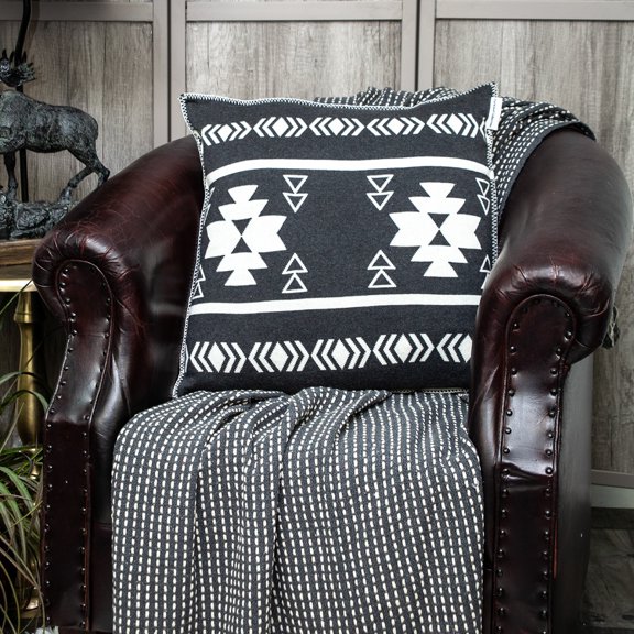 Nassau Collection Knitted Southwestern Style Geometric Pattern Cotton Throw Pillow - 20" - Black and