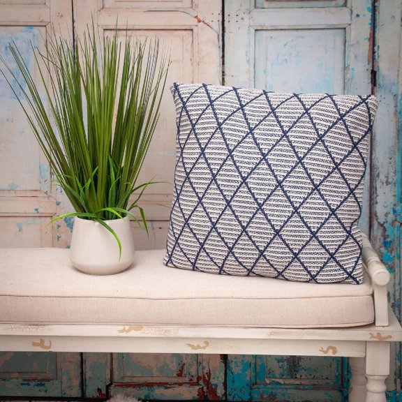Nassau Collection Argyle Knit Decorative Square Throw Pillow - 20" - White and Blue