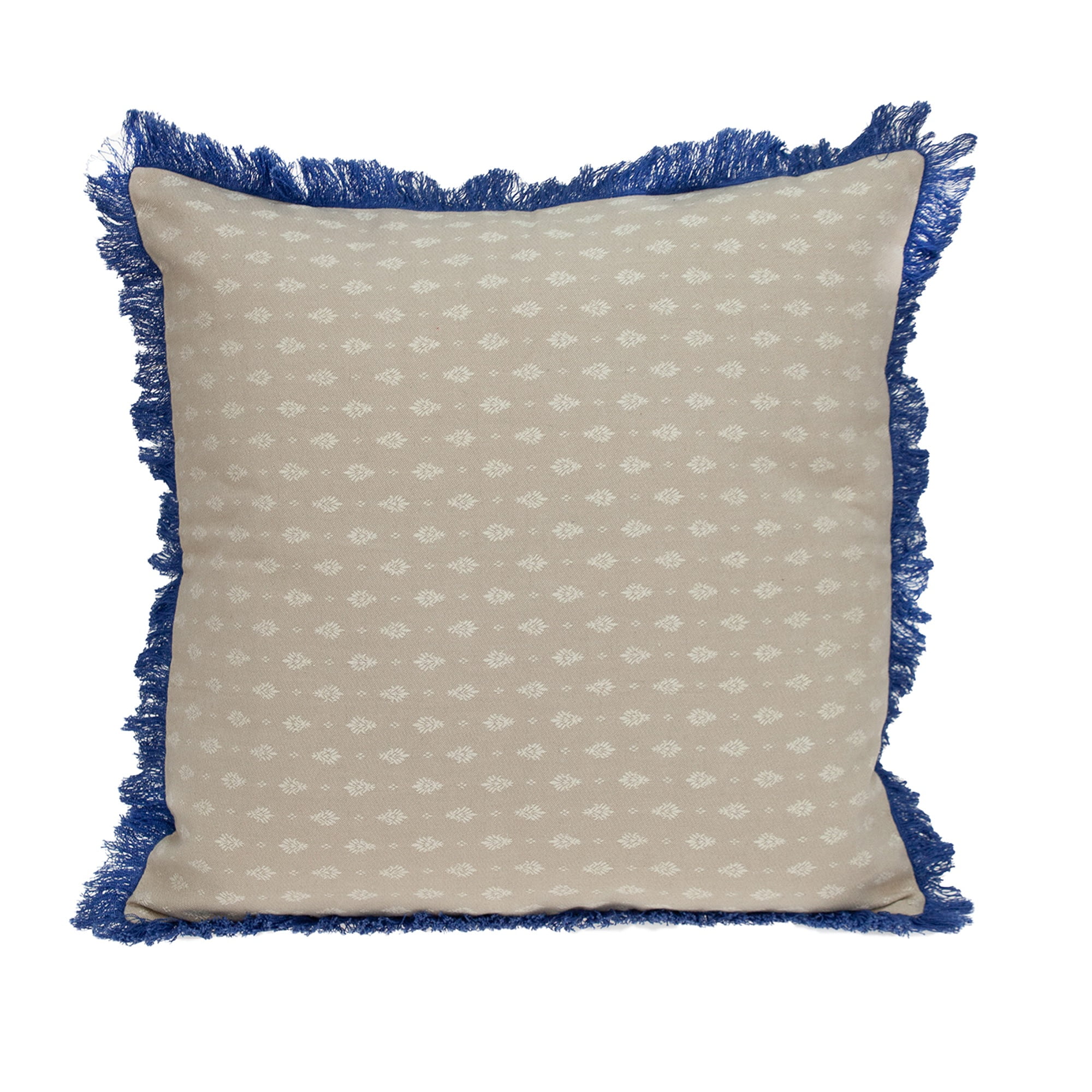 Nassau 20" Beige and Blue Cotton Fringe Throw Pillow