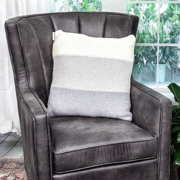 Nassau Collection Knitted Three Tone Cotton Throw Pillow - 20" - Beige and Grey