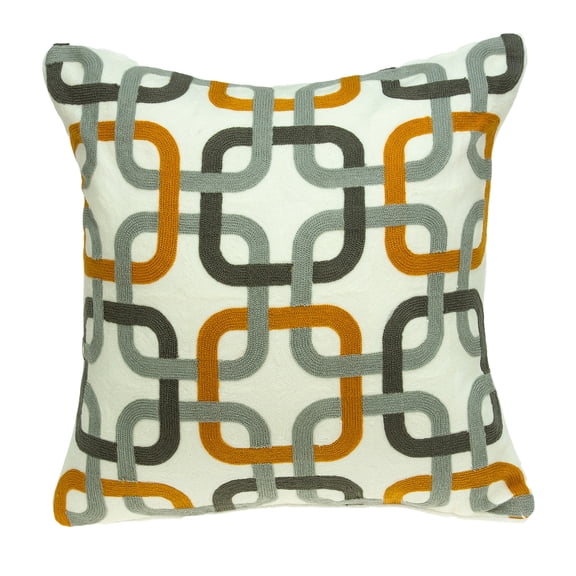 Nassau Collection 20" Gray and Orange Cotton with Embroidery Throw Pillow