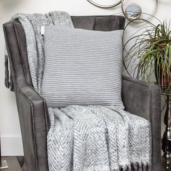 Nassau Collection Raised Stripes Knitted Cotton Throw Pillow - 20" - Grey