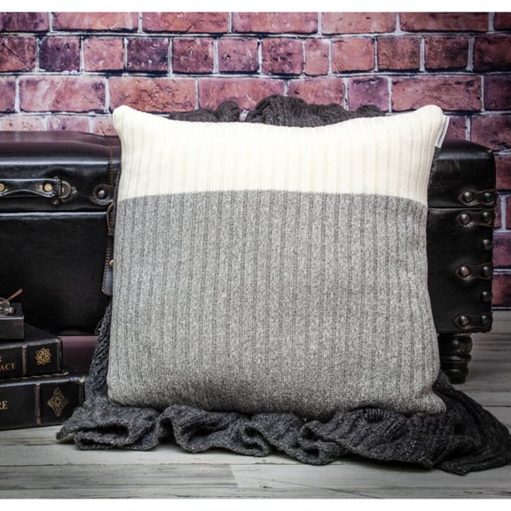 Nassau Collection Knitted Two Tone Cotton Throw Pillow - 20" - Beige and Gray