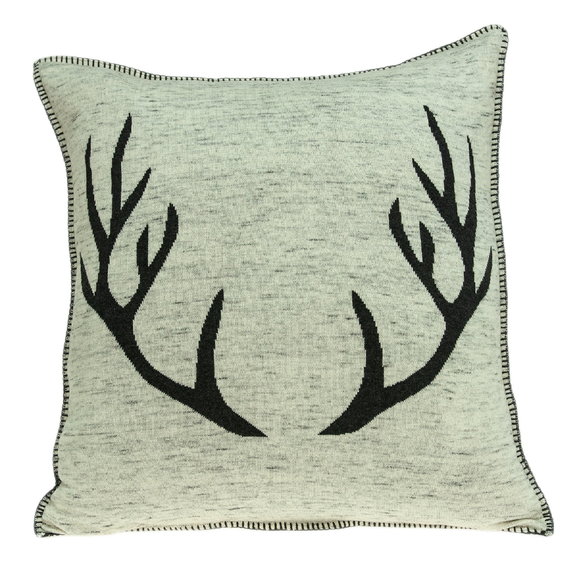 20" Tan and Black Cotton Antler Design Square Throw Pillow