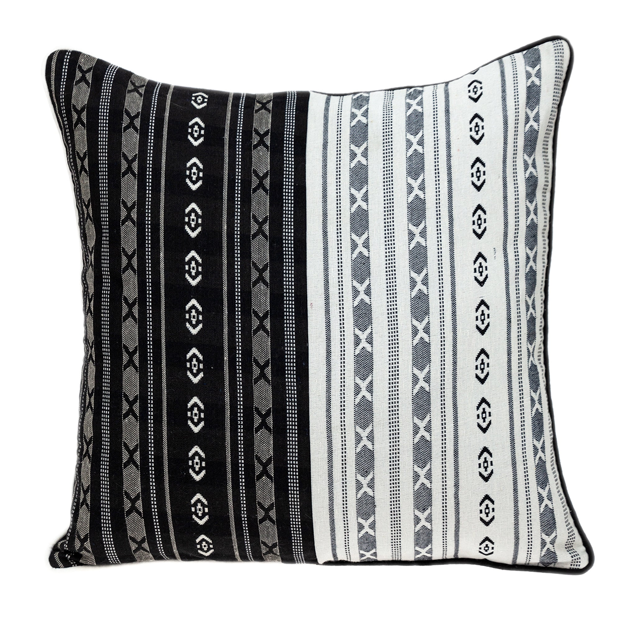 20" Black and White Cotton Geometric Pattern Throw Pillow