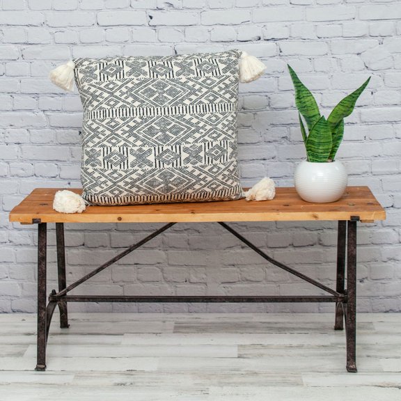 Nassau Collection Harlequin Pattern Square Throw Pillow with Tassels - 20" - Beige and Black