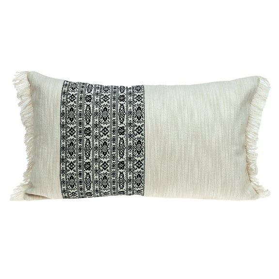 Nassau Collection 24" White and Black Geometric Rectangular Throw Pillow