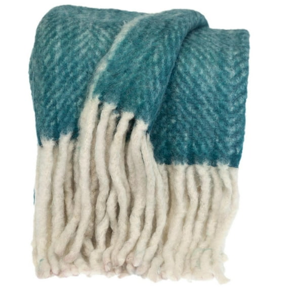 Nassau Collection Blue and White Herringbone Pattern Throw Blanket 52" x 67"